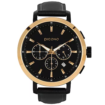PICONO D-Time 真三眼多功能系列真皮錶帶手錶 DT-9201 金色/黑色