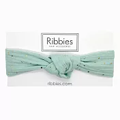 英國Ribbies兒童寬版扭結髮帶-薄荷綠金點點