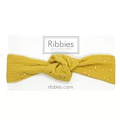 英國Ribbies 成人寬版扭結髮帶-芥末黃金點點