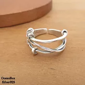 質感拋光復古連環滑動圈圈設計925純銀戒指.開口式戒指