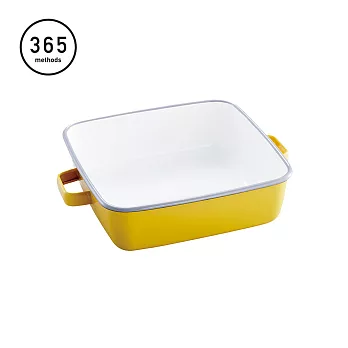 【日本365methods】雙耳方形琺瑯烤盤(附蓋)-1.8L (適用冷藏/冷凍) -黃