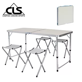 【韓國CLS】可調桌腳鋁合金折疊一桌四椅組/折疊箱型桌/折合桌/露營桌/鋁合金桌(兩色任選)白色