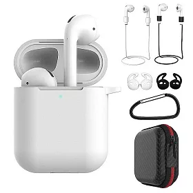 博客來 Lotus Airpods Airpods2 7套組矽膠保護套apple藍芽耳機保護套 藍芽耳機 白色