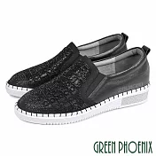 【GREEN PHOENIX】女 休閒鞋 水鑽 字母 套入式 平底 EU39 黑色