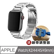 【Timo】Apple Watch 42/44/45/49mm 不鏽鋼金屬替換錶帶(附錶帶調整器) 銀