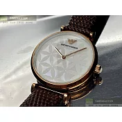 ARMANI阿曼尼精品錶,編號：AR00007,32mm圓形玫瑰金精鋼錶殼白色錶盤真皮皮革咖啡色錶帶