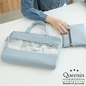 DF Queenin日韓 - 韓版簡約透視子母文件公事包-共3色淺藍色
