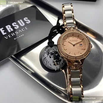 VERSUS VERSACE凡賽斯精品錶,編號：VV00001,32mm圓形玫瑰金精鋼錶殼玫瑰金色錶盤精鋼金銀相間錶帶