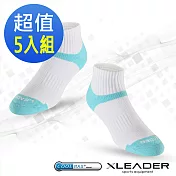 【LEADER】ST-06 台灣製Coolmax專業排汗 機能運動除臭襪 男款 超值5入組  (白藍x5)