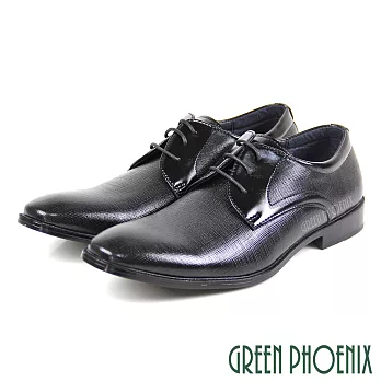【GREEN PHOENIX】男 紳士皮鞋 商務皮鞋 素食皮革 漸層 渲染 壓紋 綁帶 EU39 黑色