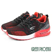 【GREEN PHOENIX】男 休閒鞋 雙彩 針織 綁帶式 氣墊 厚底 JP26 紅色