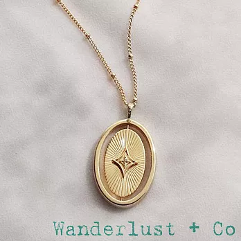 Wanderlust+Co 澳洲品牌 鑲鑽光芒星星 橢圓形錢幣項鍊 背面刻字款 Light Seeker
