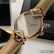 VERSUS VERSACE凡賽斯精品錶,編號：VV00003,34mm圓形玫瑰金精鋼錶殼白色錶盤真皮皮革米黃色錶帶