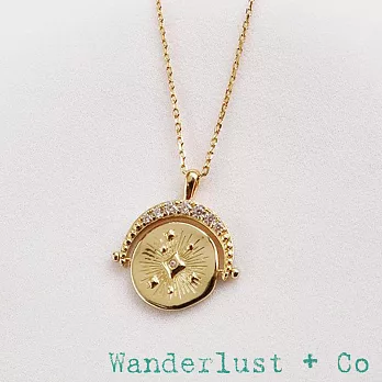Wanderlust+Co 澳洲品牌 鑲鑽宇宙星系 旋轉錢幣項鍊 背面刻字款 Universe