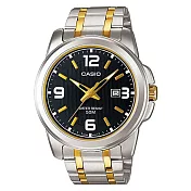 【CASIO】時尚日期顯示金銀不鏽鋼紳士腕錶-黑面(MTP-1314SG-1A)