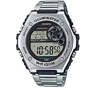 【CASIO】重工業風全金屬不鏽鋼電子錶-銀(MWD-100HD-1A)