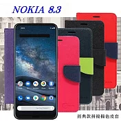 NOKIA 8.3 5G 經典書本雙色磁釦側翻可站立皮套 手機殼 側掀皮套 可插卡 可站立桃色