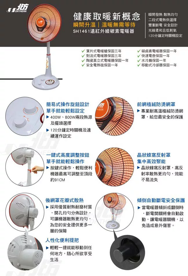 博客來 北方14吋碳素電暖器sh1461