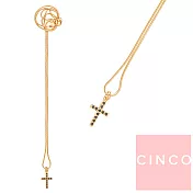 CINCO 葡萄牙精品 Sascha necklace black 鑲鑽十字架項鍊 925純銀鑲24K金色X黑色