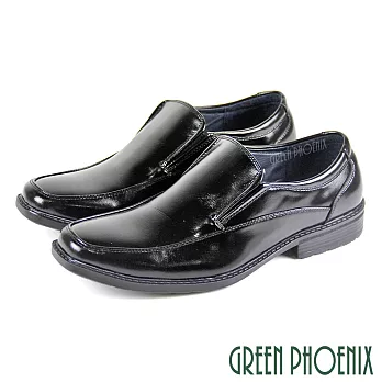 【GREEN PHOENIX】男 紳士皮鞋 商務皮鞋 素食皮革 方楦 素面 套入式 平底 EU45 黑色