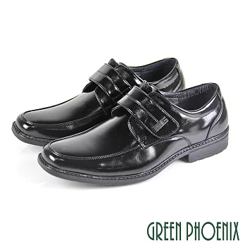 【GREEN PHOENIX】男 紳士皮鞋 商務皮鞋 素食皮革 金屬扣 沾黏式 輕量 EU40 黑色