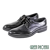 ◤Green Phoenix◥漸層雷射雕孔壓紋縫線綁帶輕量皮鞋/紳士鞋EU39黑色