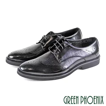 【GREEN PHOENIX】男 紳士皮鞋 商務皮鞋 漸層 雷射雕花 壓紋 綁帶 輕量 EU39 黑色