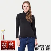 【MORINO摩力諾】日本素材女性發熱長袖立領/半高領衫 M-L 黑色