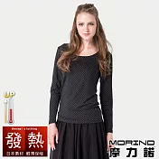 【MORINO摩力諾】日本素材女性發熱圓點長袖U領衫 S-M 圓點黑色.