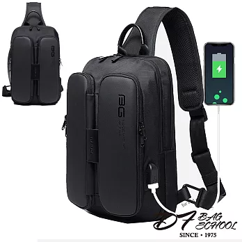 DF BAGSCHOOL - 戶外休閒USB充電單肩斜跨包-黑色黑色