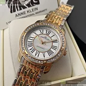 ANNE KLEIN安妮克萊恩精品錶,編號：AN00549,34mm圓形銀, 金色精鋼錶殼白色錶盤精鋼金銀相間錶帶