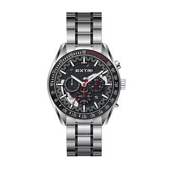 EXTRI Plus X7005 簡約工業風真三眼男士鋼帶手錶- 銀黑