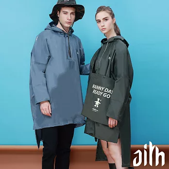 【Aith】美型款前短後長斗篷雨衣(3色可選)墨綠色
