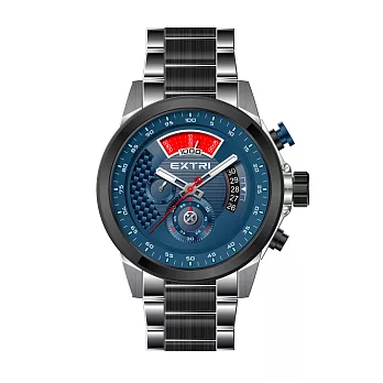 EXTRI Plus X7007 競速賽車風真三眼男士鋼帶手錶- 銀黑藍
