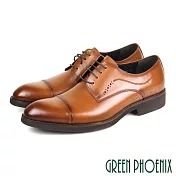 【GREEN PHOENIX】男 紳士皮鞋 商務皮鞋 德比鞋 簡約 橫飾 全真皮 EU40 棕色