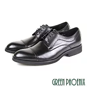 【GREEN PHOENIX】男 紳士皮鞋 商務皮鞋 德比鞋 簡約 橫飾 全真皮 EU39 黑色