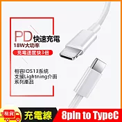 蘋果Apple Lightning 8pin to USB-C (Type-C) PD 18W快速充電數據傳輸線-1米 白色