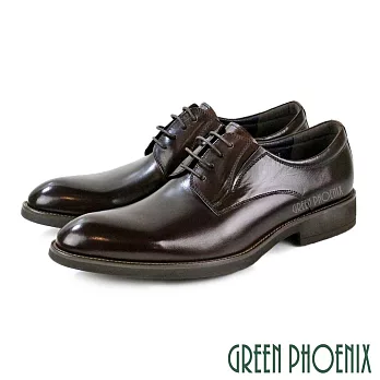 【GREEN PHOENIX】男 紳士皮鞋 商務皮鞋 德比鞋 簡約 素面 全真皮 EU39 深咖色