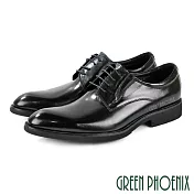 【GREEN PHOENIX】男 紳士皮鞋 商務皮鞋 德比鞋 簡約 素面 全真皮 EU39 黑色