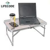 【LIFECODE】橡木紋便攜鋁合金折疊桌/床上桌60x40cm