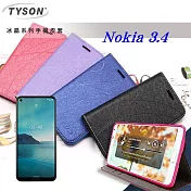 諾基亞 Nokia 3.4 冰晶系列 隱藏式磁扣側掀皮套 保護套 手機殼 可插卡 可站立藍色