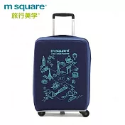 m square 加厚款李箱套-世界風情20吋藍色