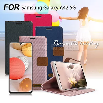 Xmart for 三星 Samsung Galaxy A42 5G 度假浪漫風支架皮套玫瑰金