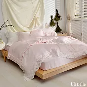 義大利La Belle《愛麗絲》雙人天絲蕾絲防蹣抗菌吸濕排汗兩用被床包組-粉色