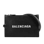 BALENCIAGA 經典Logo牛皮卡片夾(附可拆式掛繩)(黑色)