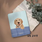 INJOYmall for iPad 9.7 2017 系列 Smart cover皮革平板保護套 附筆槽 黑皮黃金獵犬款