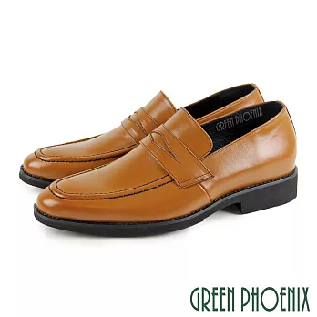 【GREEN PHOENIX】男 樂福鞋 商務皮鞋 紳士皮鞋 輕量 簡約 全真皮 台灣製 US5.5 梨色