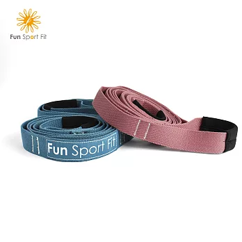 FunSport 立肌靈-環節式拉筋繩/瑜珈伸展繩/拉筋帶/助展帶/stretch strap(2入)藕粉+灰藍