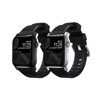 美國NOMAD Apple Watch專用高性能橡膠質感錶帶-38/40mm 黑皮銀扣