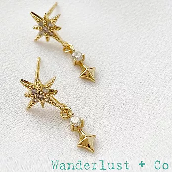 Wanderlust+Co 澳洲品牌 鑲鑽北極星耳環 小垂墜式金色耳環 Midnight